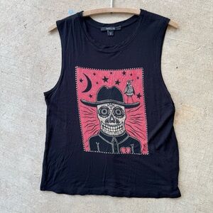 NOLLIE Black Dia de Los Muertos Skeleton Tank Top Size S